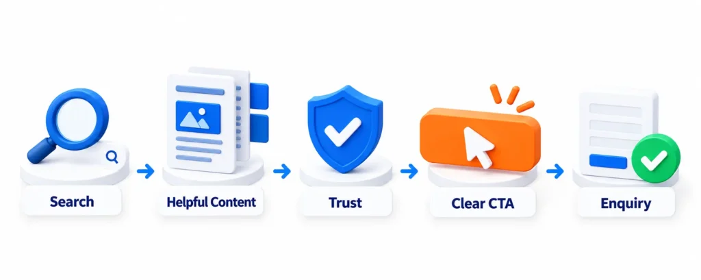 Website conversion journey from search and helpful content to customer enquiry