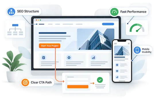 Custom business website planned for responsive usability and future growth