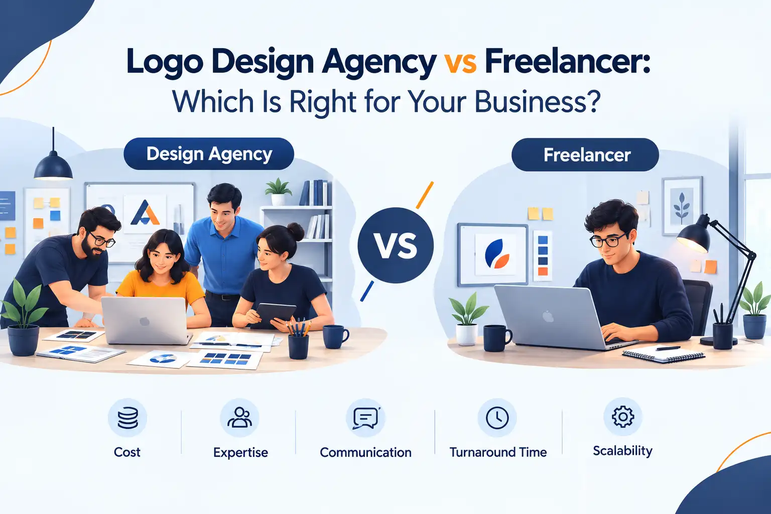 Logo design agency vs freelancer comparison for businesses