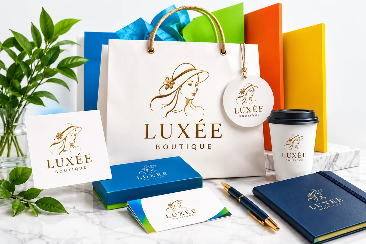 Custom boutique logo design and brand identity presentation for a fashion boutique