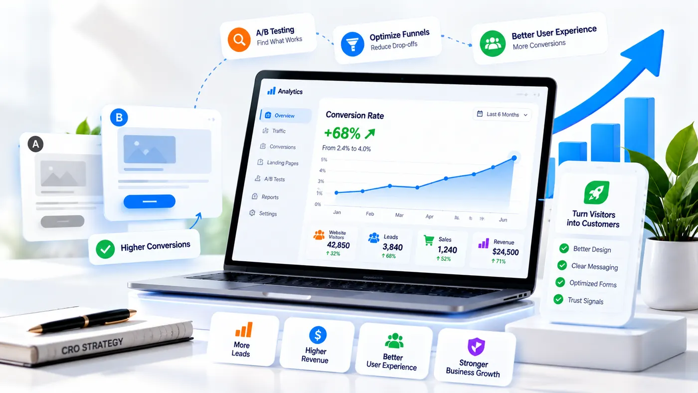 Conversion rate optimization handbook for usa businesses featuring website analytics, a/b testing, lead generation and conversion improvement concepts